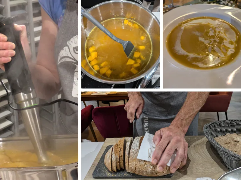 Teilnehmer bereiten gemeinsam ein Gericht im Kochkurs zu